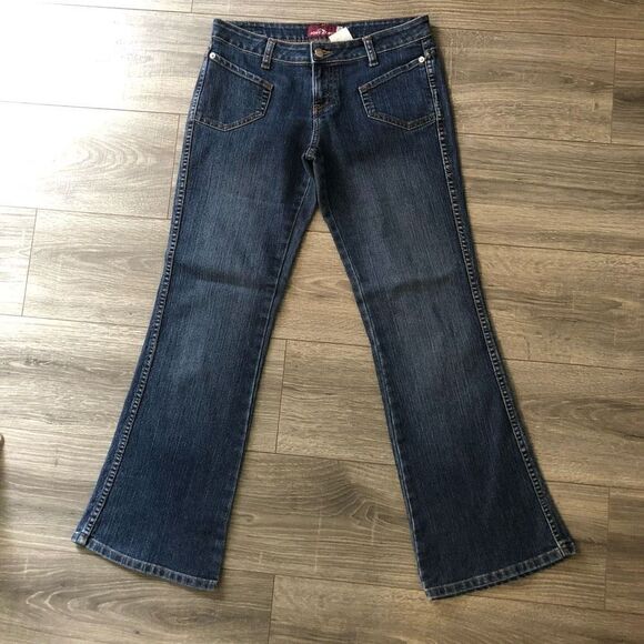 jordache y2k low rise jeans flare leg stretch medium wash angled pockets sz 9/10 - Picture 1 of 11
